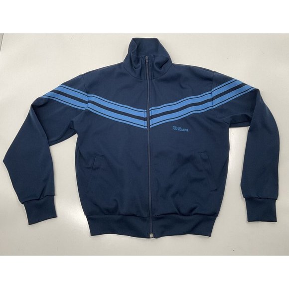 VTG 1970s Polyester Wilson Full Zip Tennis / Track Jacket - sz: Small (Blue) - Picture 2 of 9